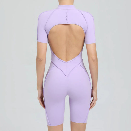 Sculpt Zip One-Piece Yoga Jumpsuit – Short Sleeve & Hip-Lifting