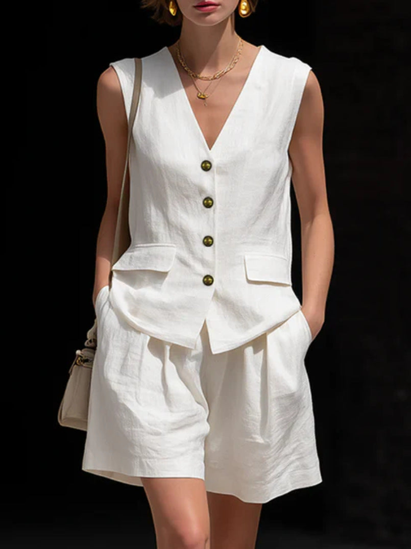 Linen Blend Shorts Set