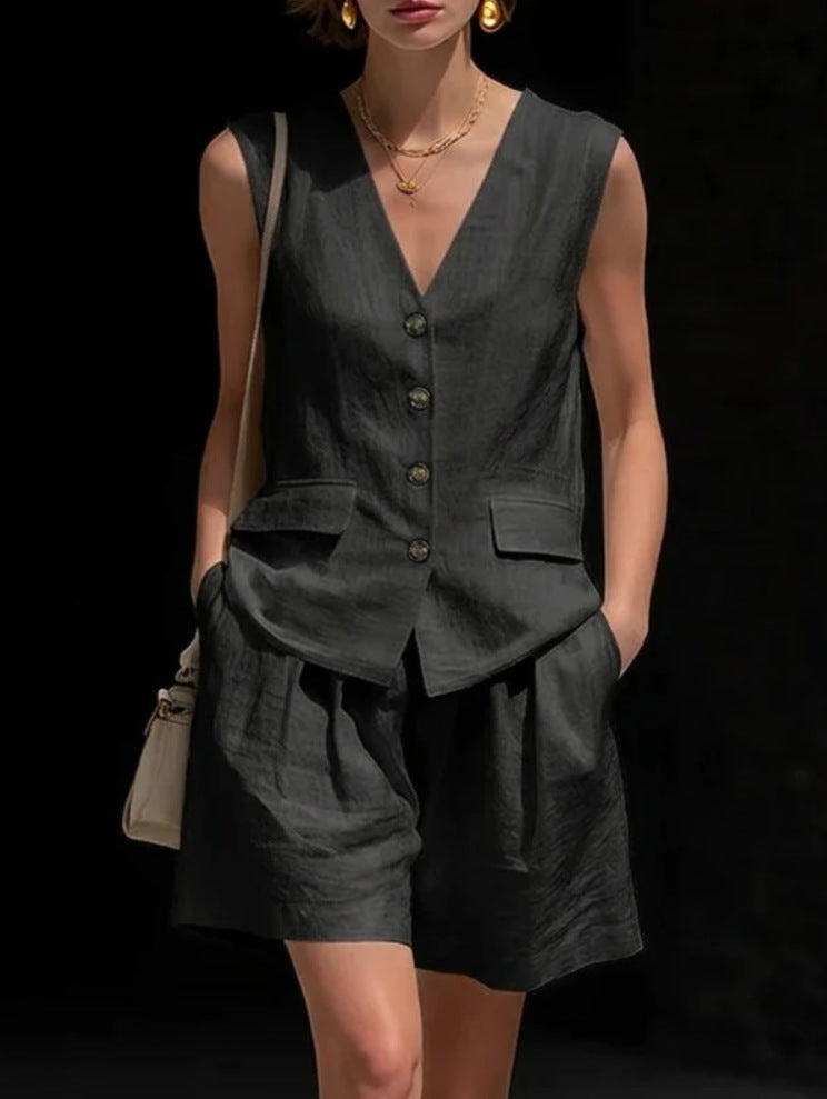 Linen Blend Shorts Set