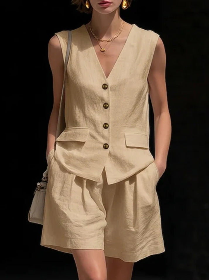 Linen Blend Shorts Set