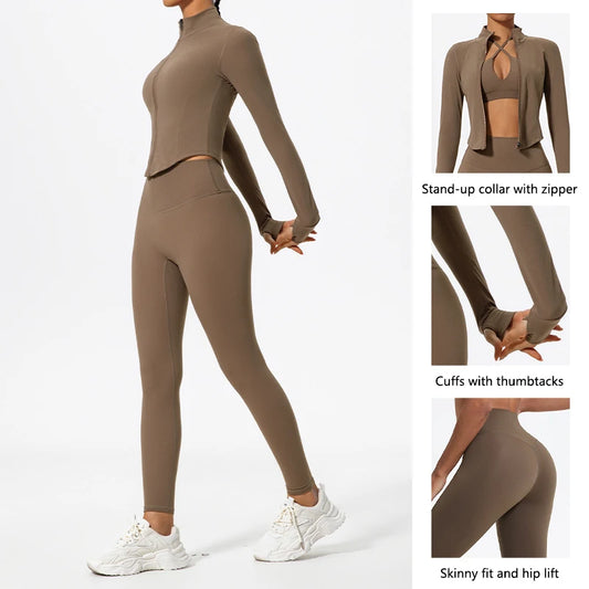 2-Piece Long Sleeve Activewear Set – Top & High-Waist Leggings