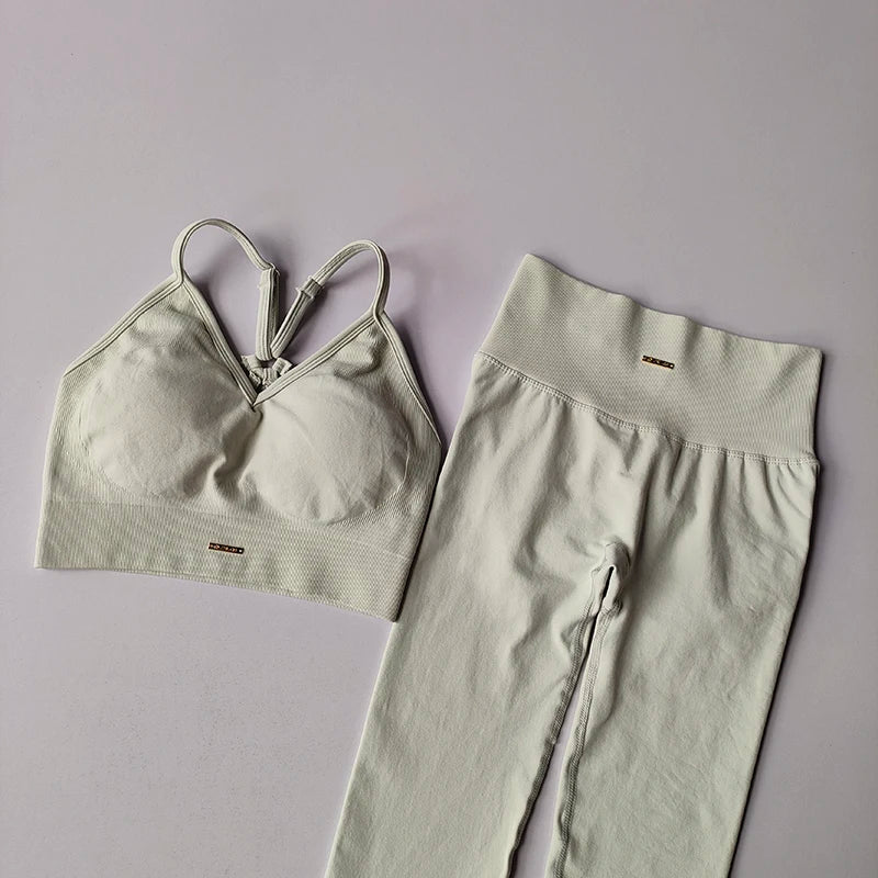 Seamless Hip Lifting Fitness Set Women's V-neck Bra Leggings Yoga Set Quick Drying Exercise Iron Massage High Fat Tight Pants