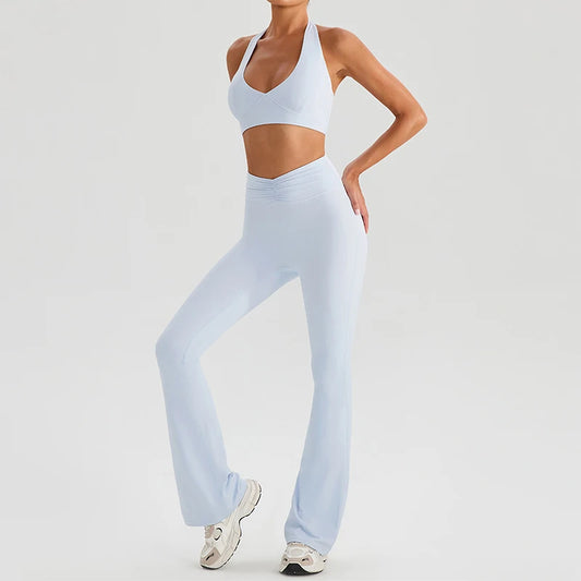 2-Piece Activewear Set – Support Top & High-Waist Flared Pants