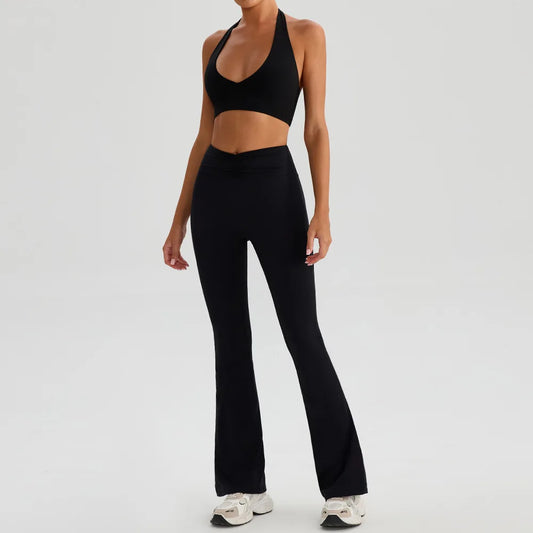 2-Piece Activewear Set – Support Top & High-Waist Flared Pants