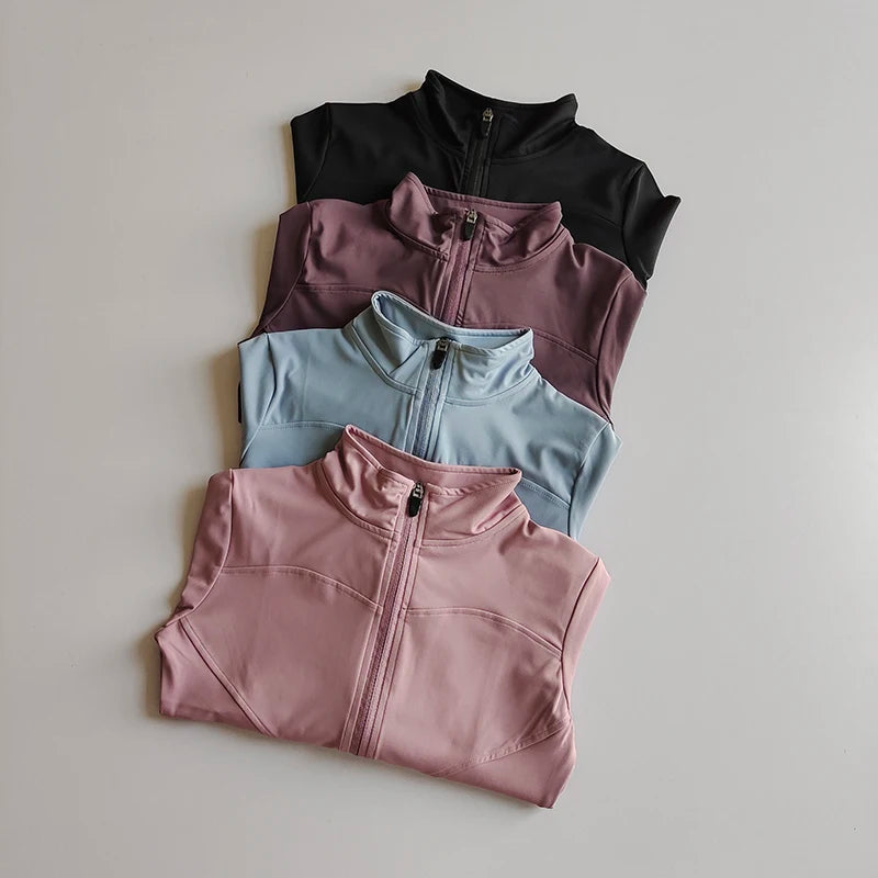 Slim Fit Long Sleeve Fitness Jacket – Quick-Dry Zip Cardigan with Stand Collar