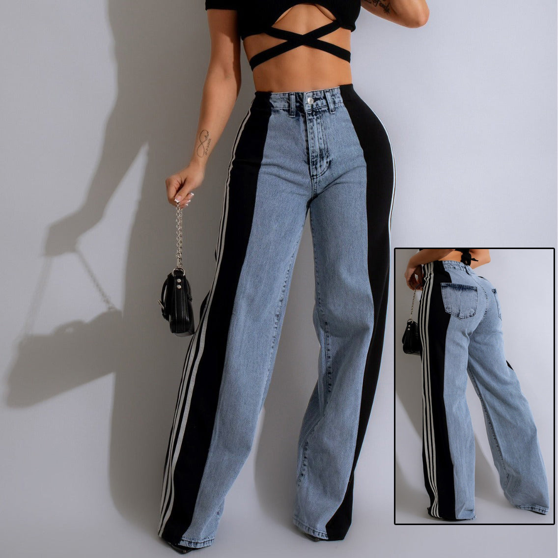 Striped Wide Leg Jeans